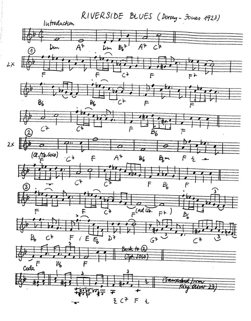 riverside blues free jazz leadsheet - Courtesy of the Jungle Jazz Band